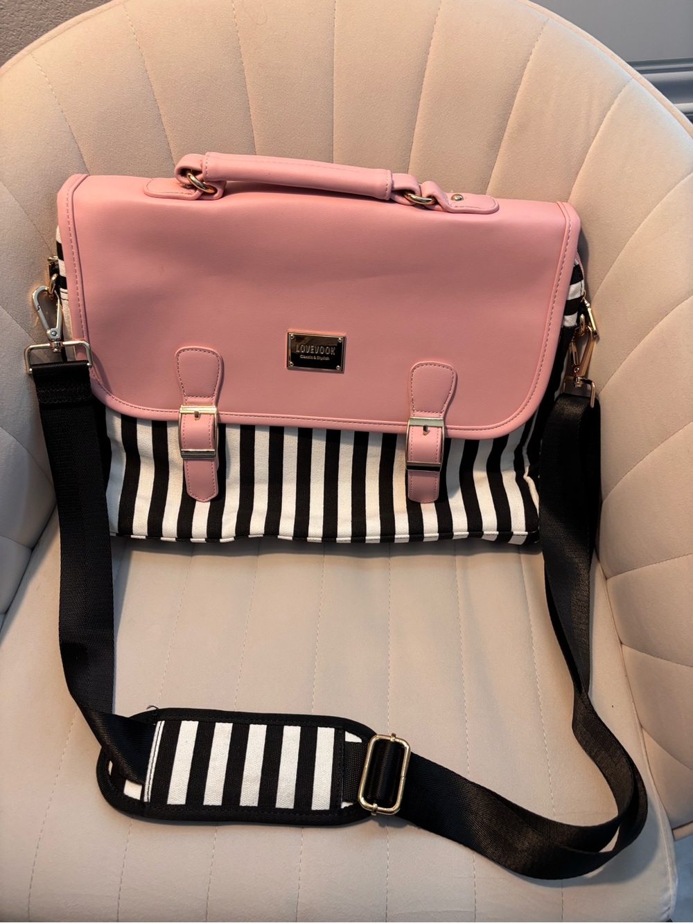 Pink & Black Striped Laptop Satchel